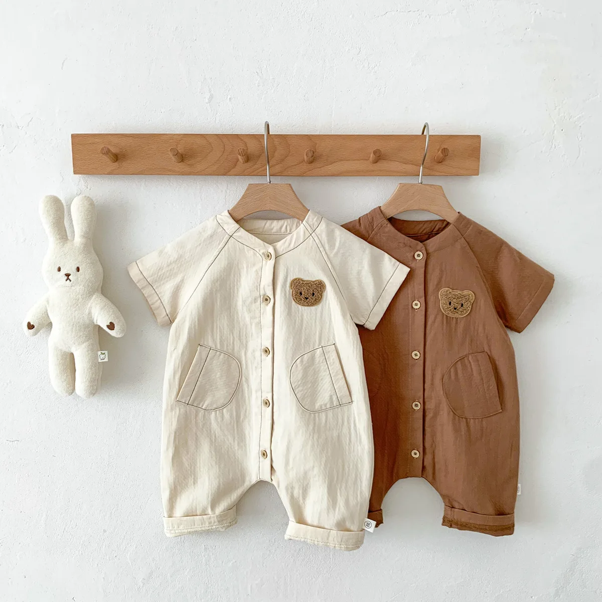 

2023 Summer New Baby Short Sleeve Romper Cotton Newborn Toddler Cartoon Bear Print Jumpsuit Infant Casual Loose Clothes 0-24M