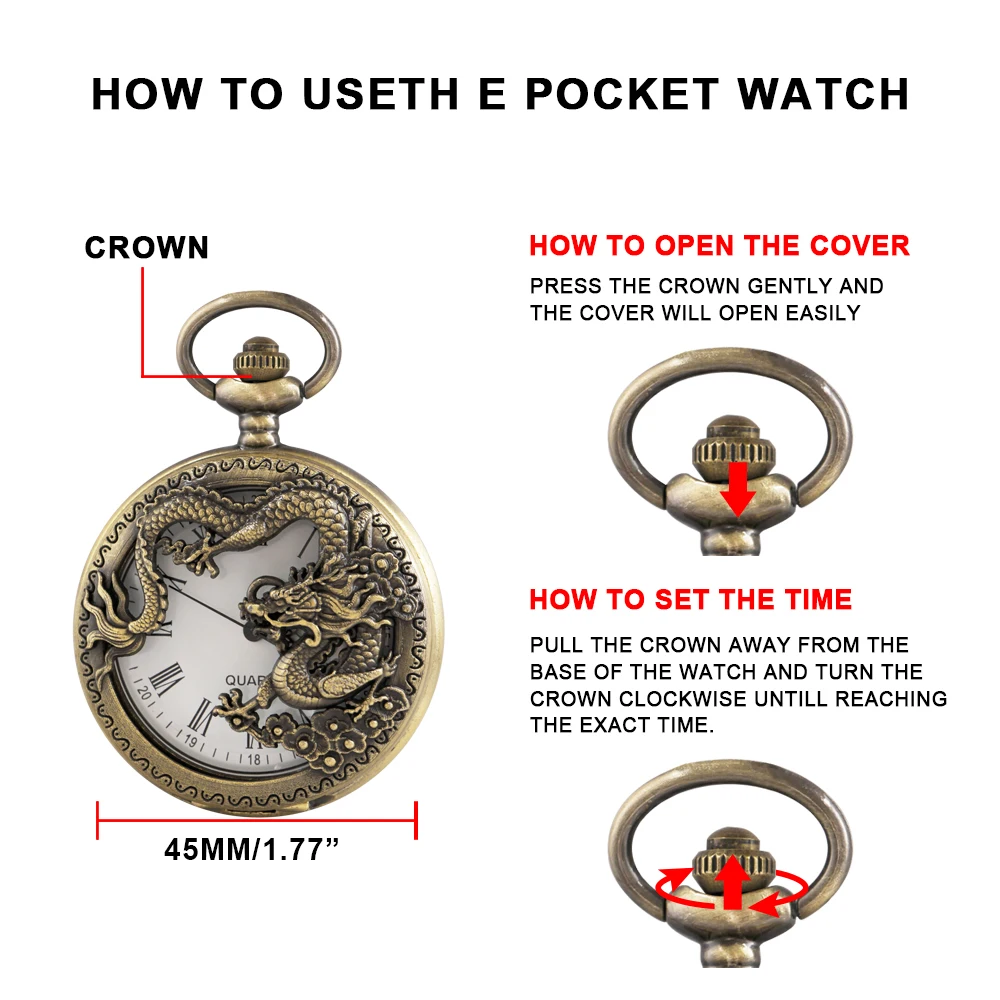 Antique Exquisite Flying Dragon Embossed Quartz Pocket Watch Men's Necklace Pendant Clock Women's Jewelry Accessories Gift