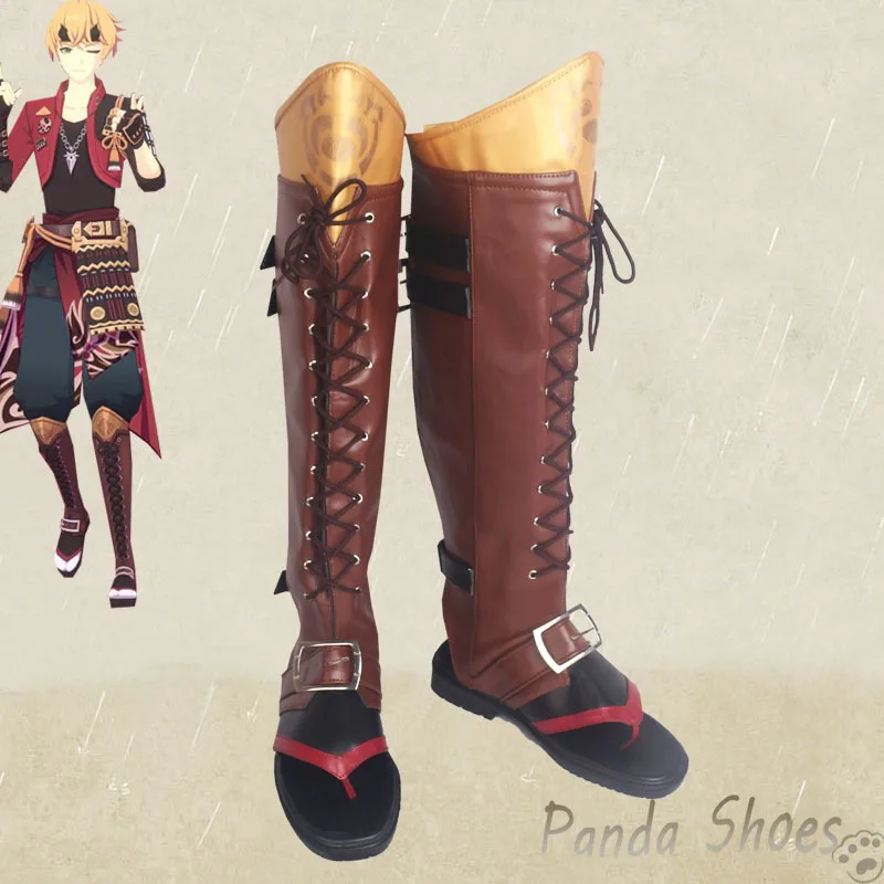 

Genshinimpact Thoma Cosplay Shoes Anime Game Cos Long Brown Boots Thoma Cosplay Costume Prop Shoes for Con Halloween Party