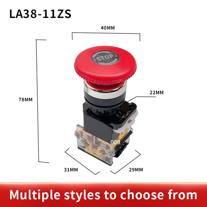 1PCS Power start stop LA38-11ZS (STOP) self-locking emergency switch mushroom head 22mm emergency stop button