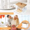 Cotton Swab Holder Cotton Swab Dispenser with Bamboo Lids Bathroom Storage Jars Clear Organizer Containers Plastic Storage Box 5