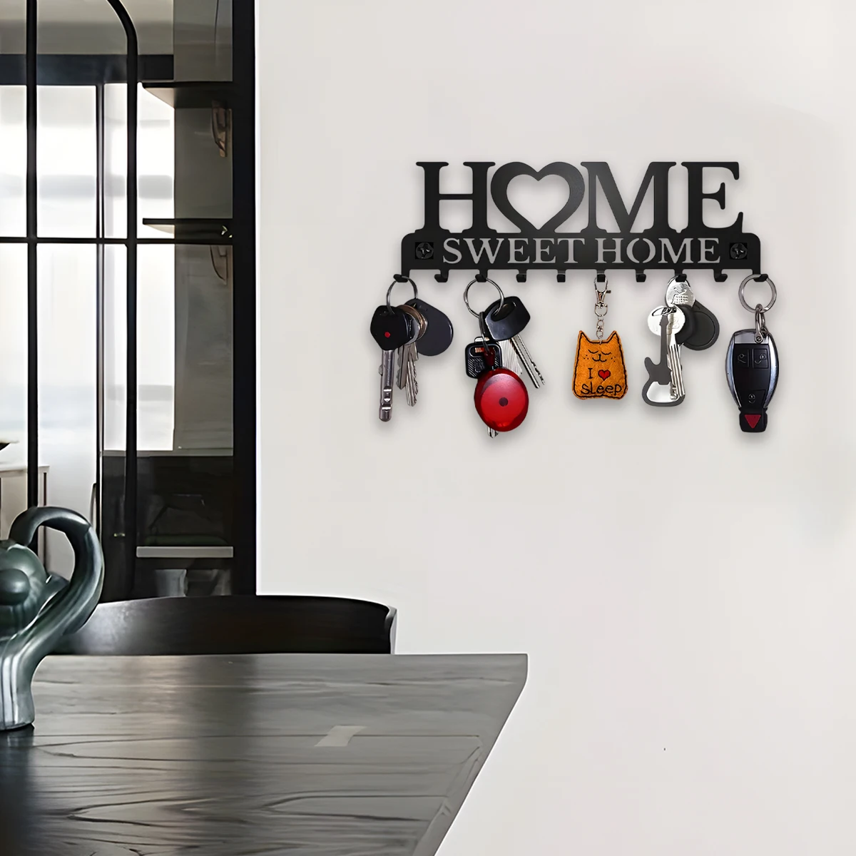 1pc Black Metal Keys Holder Wall Mount Key Holder Sweet Home Design Style Key Rack for Key Hanger With 10 Hooks 2