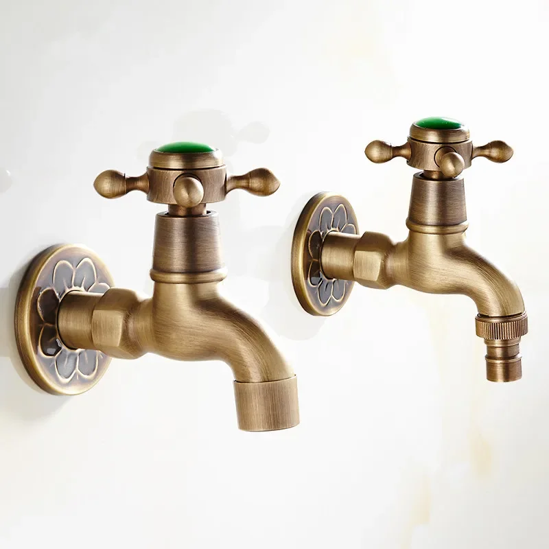 Decorative Outdoor Faucet Garden Bibcock Tap Natural emerald Bathroom Washing Machine Mop Tap Brass Bathrrom Faucet Antique