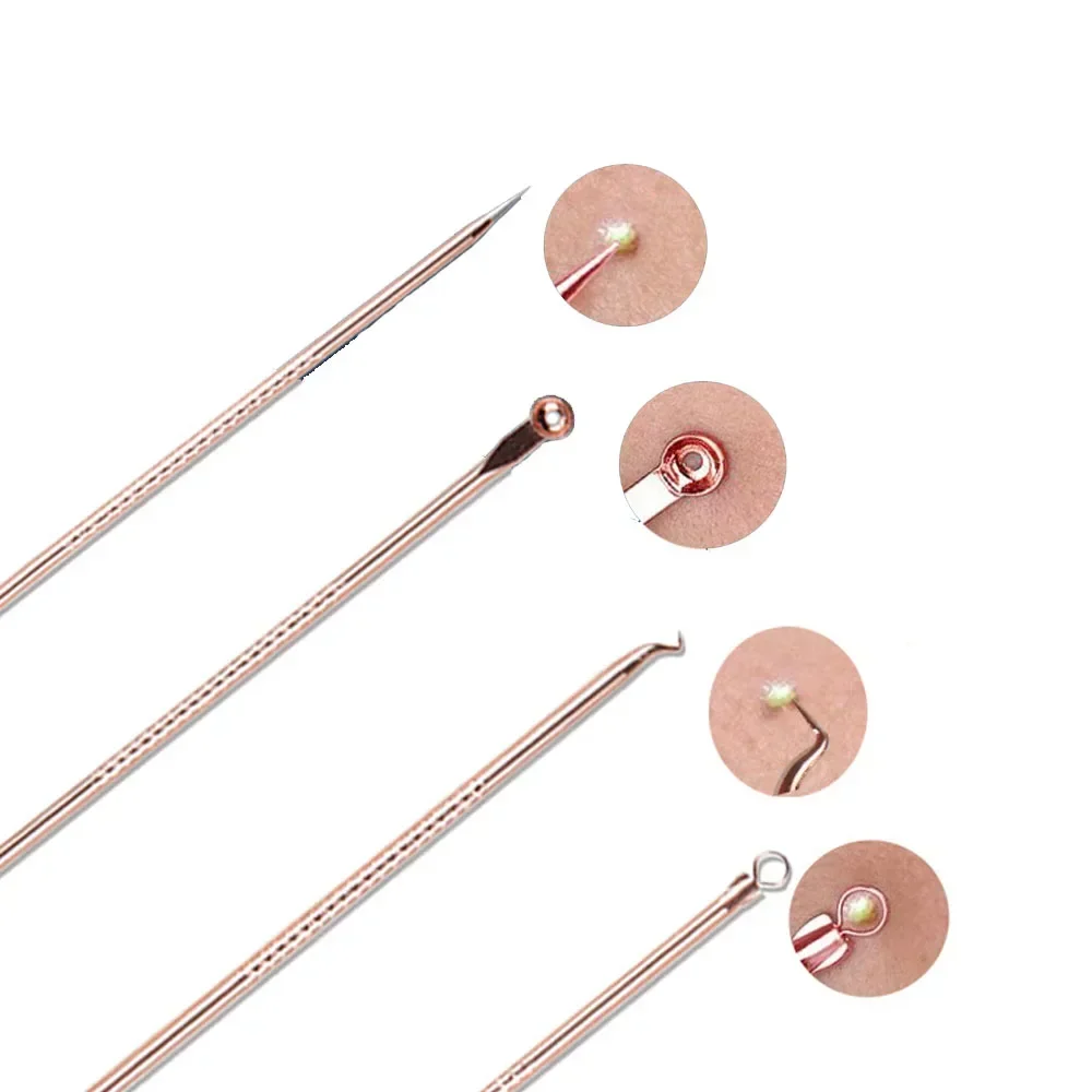 4PCS Acne Blackhead Comedone Black Spot Pimple Blemish Remover Skin Care Women Beauty Acne Treatment Pore Cleanser Needle Hook