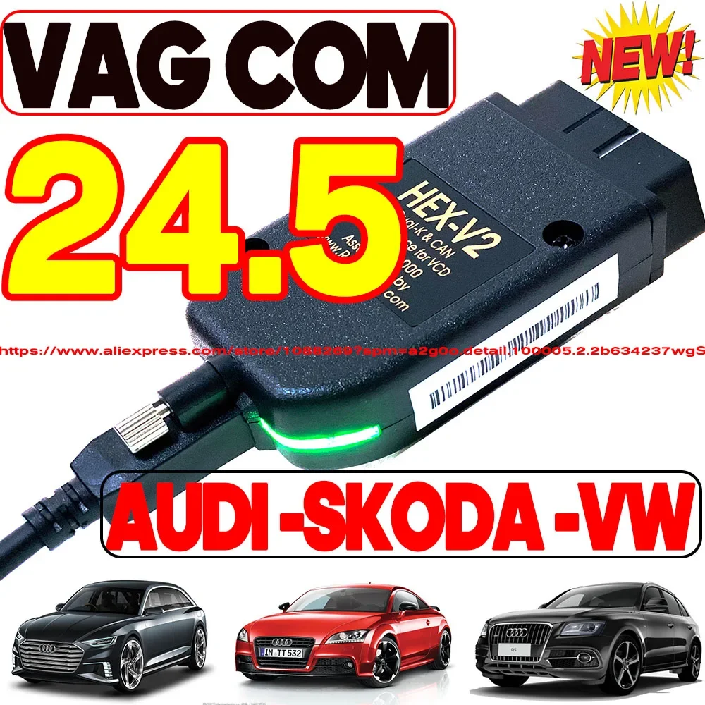 2024 OBDII кабель VCDS Интерфейс VAG HEX V2 24,5 USB интерфейс для VW AUDI Skoda Seat ATMEGA162 Vag com VCDS многоязычный инструмент