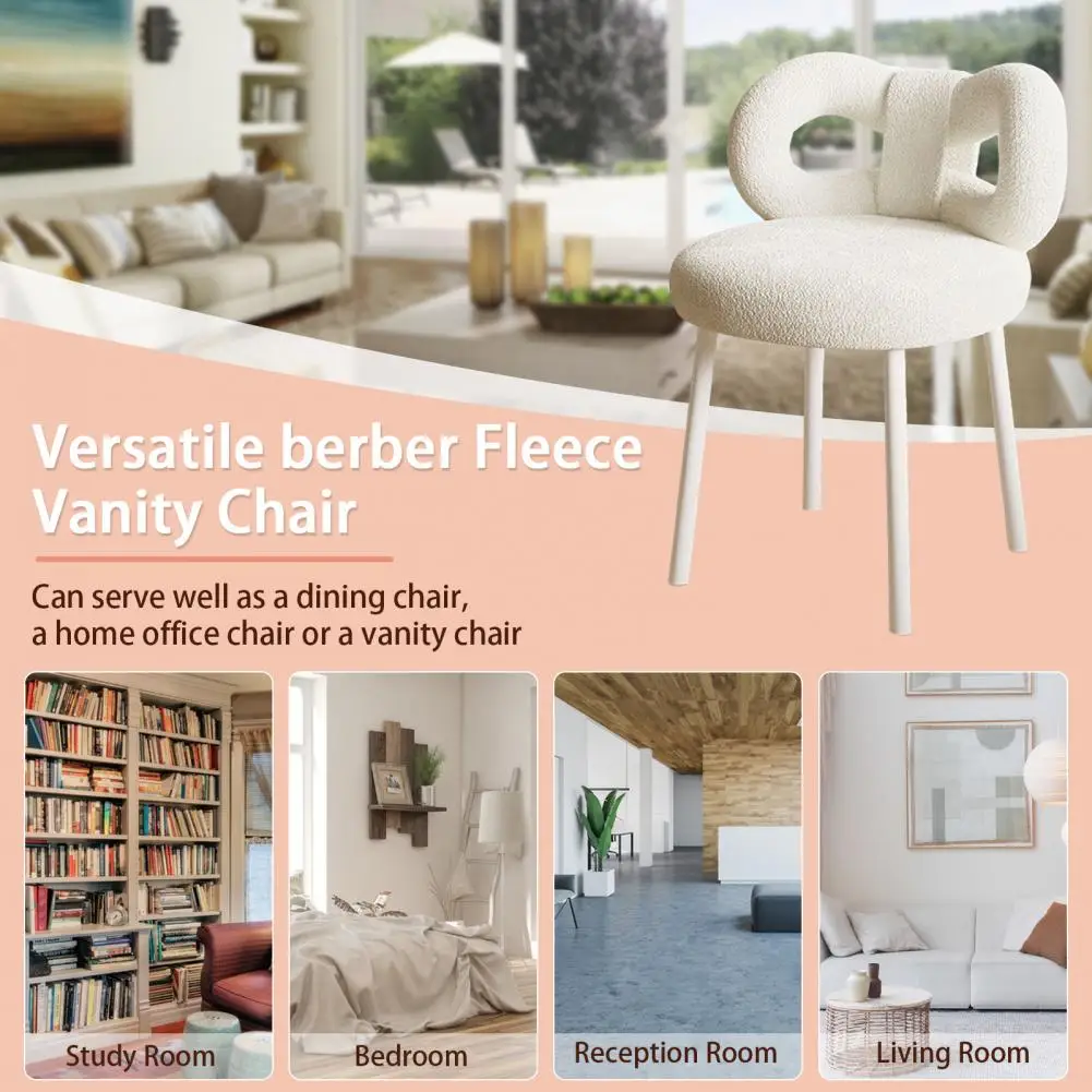 Vanity Stool With Bowknot Backrest, Living Room Bedroom Makeup Chair Adjustable Foot Pads Armless Dressing Chair Side Table Seat