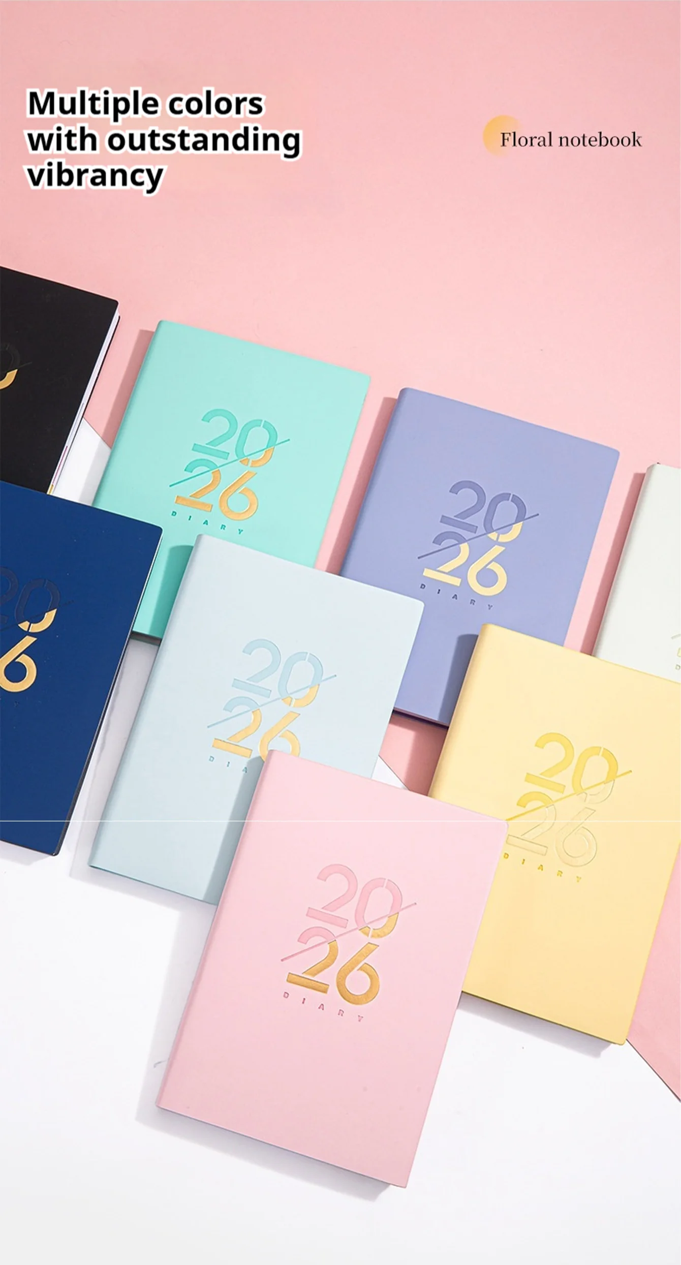2026 A5 Planer-Organizer, mehrsprachige Seiten, PU-Goldhülle, 70 g/m2 Papier, unverzichtbar für Studenten, Profis, Notizbuchversorgung – Detail 4