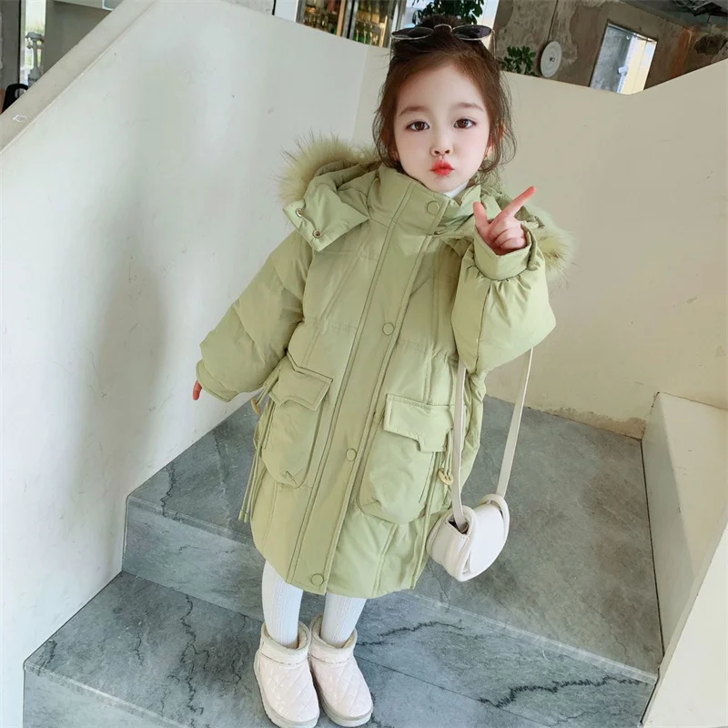 

Girls Down Coat Jacket Cotton Windbreak Outwear 2023 Lovable Warm Plus Thicken Velvet Winter Skiwear School Children's Clothing