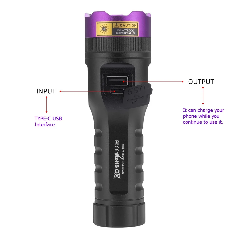 Lampe De Poche UV DARKBEAM 365nm Rechargeable USB-C - Lumière Noire Ultraviolet LED - Neuf