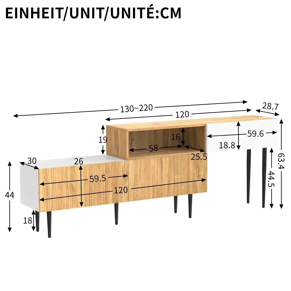 Moderner TV-Ständer mit Marmor- und Holzschnitzerei-Design, PVC-Kante, Eisenbeine, dunkle Holzfarbe, platzsparend, langlebig und langlebig – Detail 26
