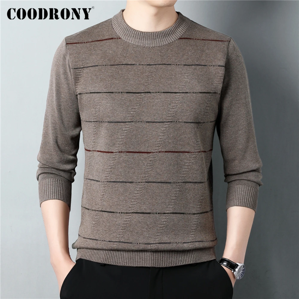 

COODRONY/брендовый свитер в полоску с круглым вырезом; Мужская одежда; Сезон осень-зима; Новое поступление; Топы; Повседневный Мягкий Вязаный Пуловер; Pull Homme; Z1151