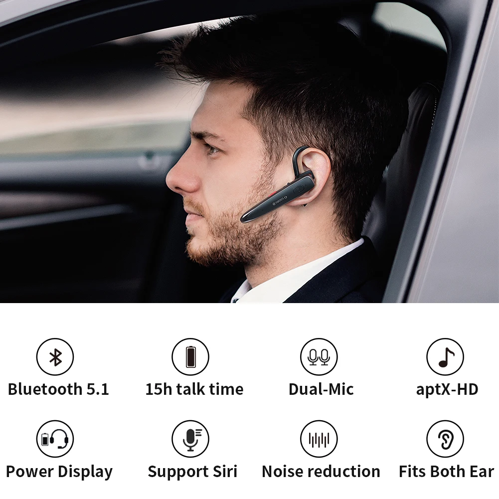 Glazata Bluetooth Headset 5.1 Earphones Wireless Dual Mic Noise Canceling HD Calls Hands-Free for Driving Long Battery Life 2