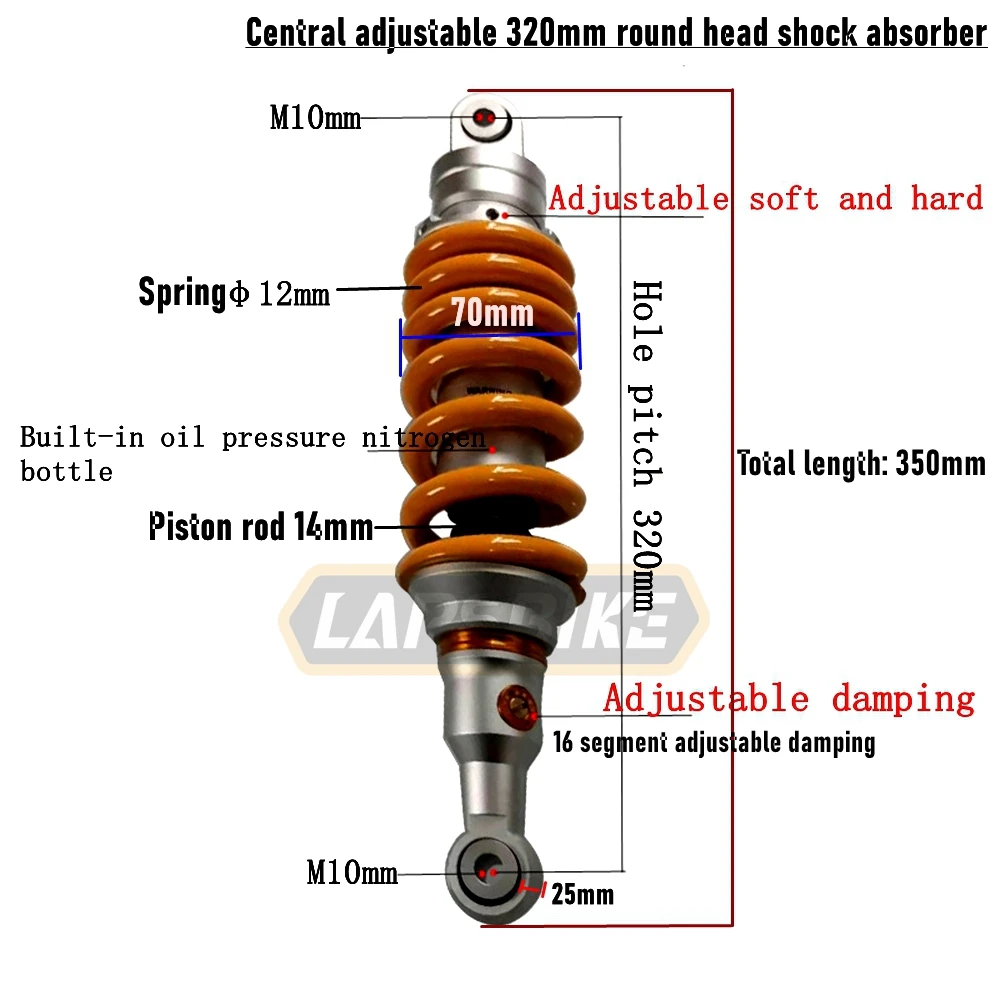 혼다 스즈키 Apulia BMW GSX250 GPR APR150 G310R GS 용 범용 320mm 조정 가능한 댐핑 오토바이 중앙 후방 충격 흡수 장치