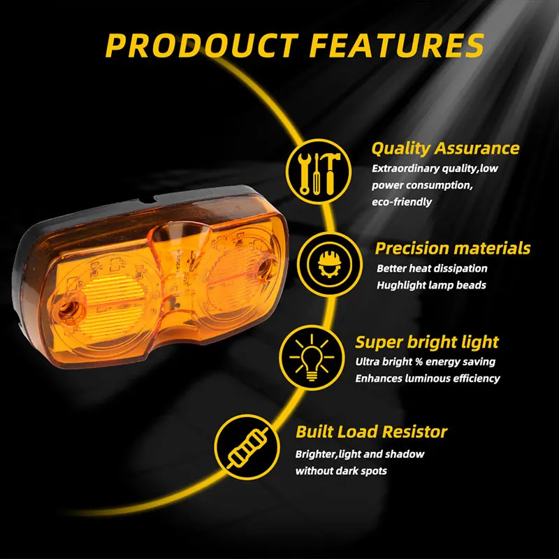 Biqing 4PCS 12V/24V Luci di Posizione Laterali Indicatori,3.4 LED Luci di Posizione per Rimorchio Camion Caravan Camper Barca Trattore Bus(Giallo