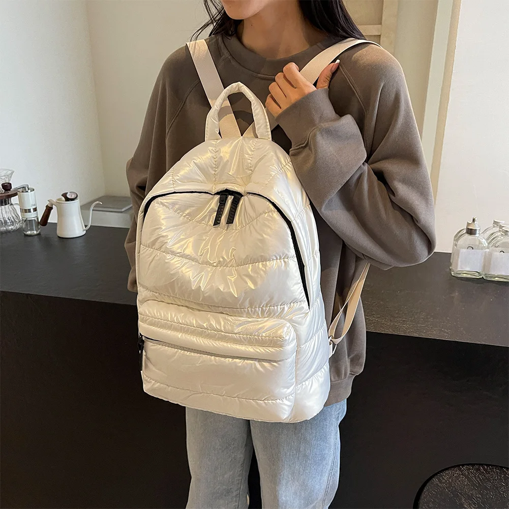Puffer Backpack for Women Girls Cute School Bag for Teens Book Bags Cotton Padded Rucksack Puffy Travel Bag Multi Pocket Daypack