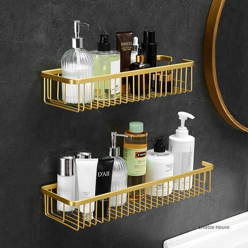 Wall-Mounted-Bathroom-Shelf-Shampoo-Cosmetic-Storage-Rack-Brushed-Gold-Storage-Organizer-Rack ...