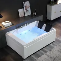 Double Head Acrylic Whirlpool Bathtub, 2-person Hydraulic Massage, Rectangular Water Spray, Niche Soaking SPA, 72" 1