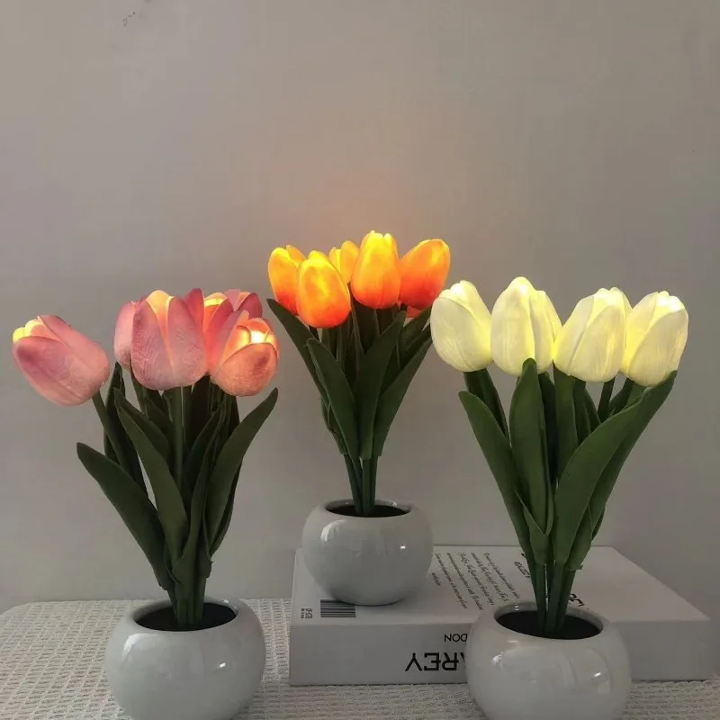 

LED Tulip Night Light Artificial Banquet Flower Tulip Table Light Bedroom Night Light Wedding Party Decoration Family Child Gift