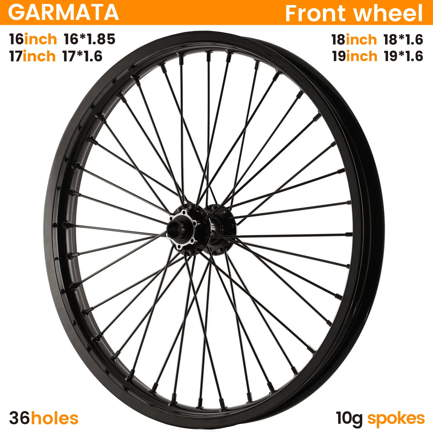 GARMATA Front Wheel 17inch 19inch 1.6wide black 36holes 10g spokes 110x20mm front hub Bicycle accessories