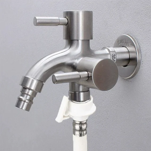 1/2" Double Outlet Faucet for Washing Machine Dual Control Water Tap One in Two out Bidet Faucet Bathroom Sink Fitting 5