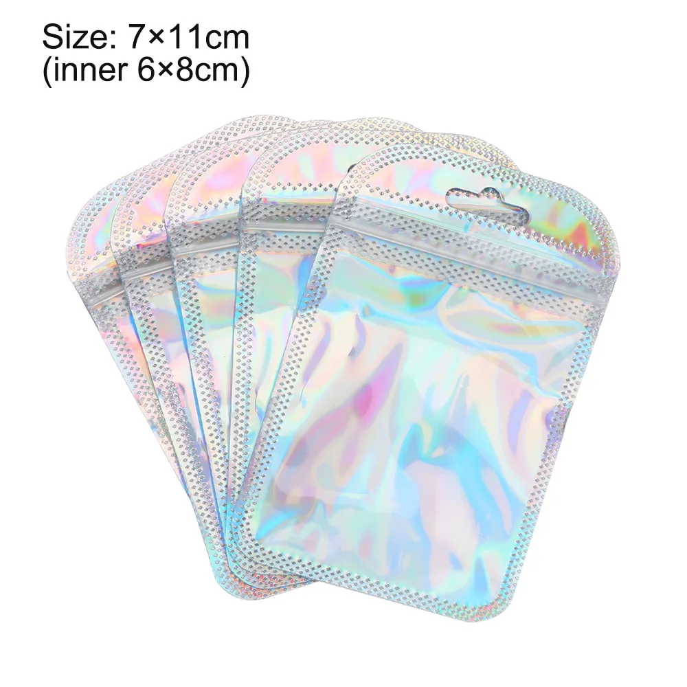 50Pcs Silver Aluminum Foil Zip Lock Bags Resealable Candy Pouch Laser Packaging Bags Self-sealing Food Storage Bag Thick Bags