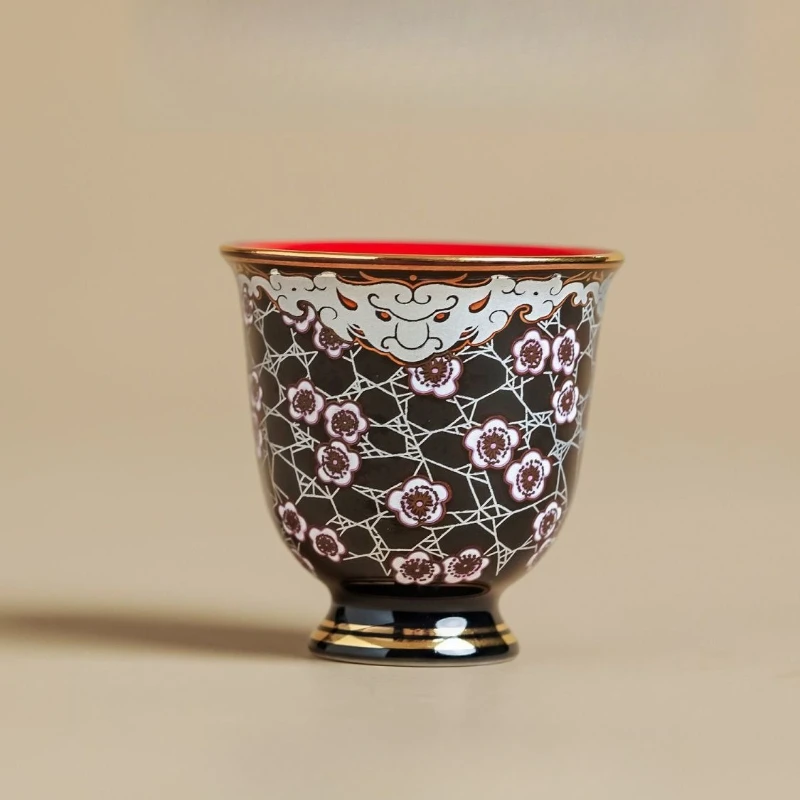 Black Glaze Teacup Silver Cracks Ceramic Tea Cup Chinese Kungfu Tea Set Small Drinking Cup Good Fortune Gift for Tea Lovers