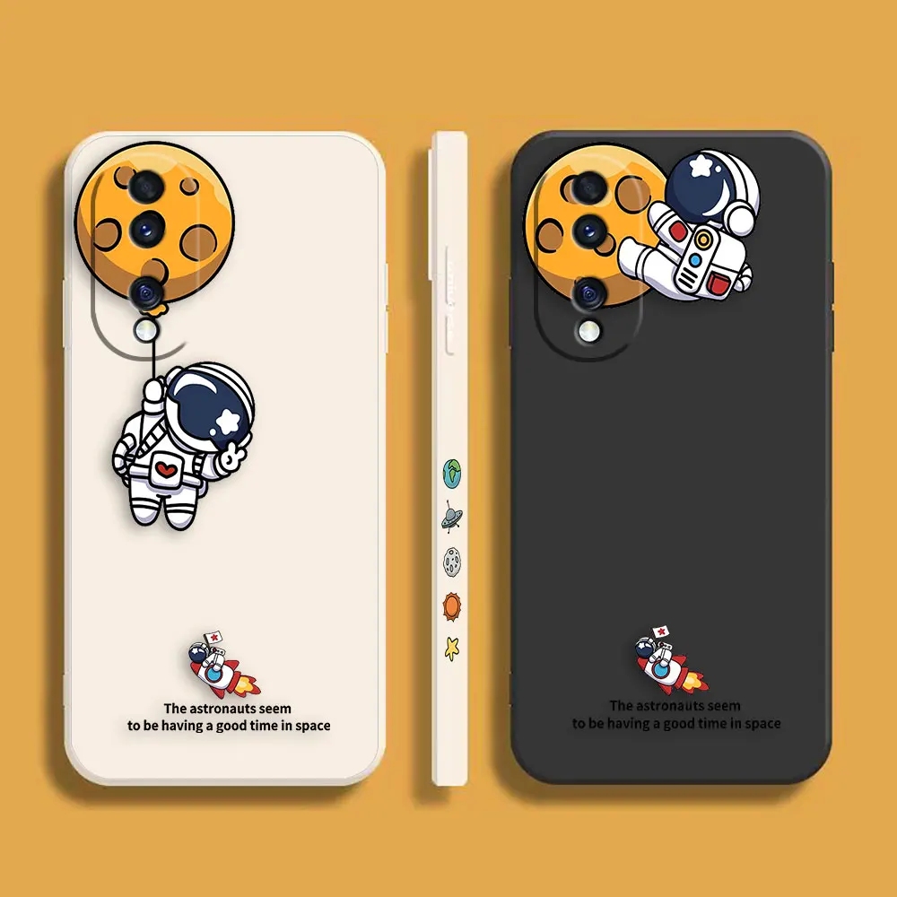 

Cartoon Astronaut Space Phone Case For Honor 8X 9 10 20 30 30S 50 70 90 X9A 9X Magic 5 5G PRO PLUS Colour Liquid Case Funda