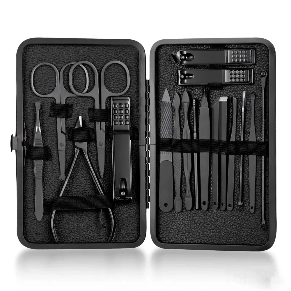 8/15pcs Premium Black Nail Clipper Set with Stainless Steel Manicure Pedicure Tools for Foot Care in Travel Case Nail Care Kit