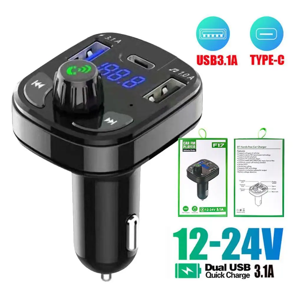 

1PCS Bluetooth Car Charger Car FM Transmitter Bluetooth Hands Free Mp3 True 3.1A Dual USB Port PD Charging