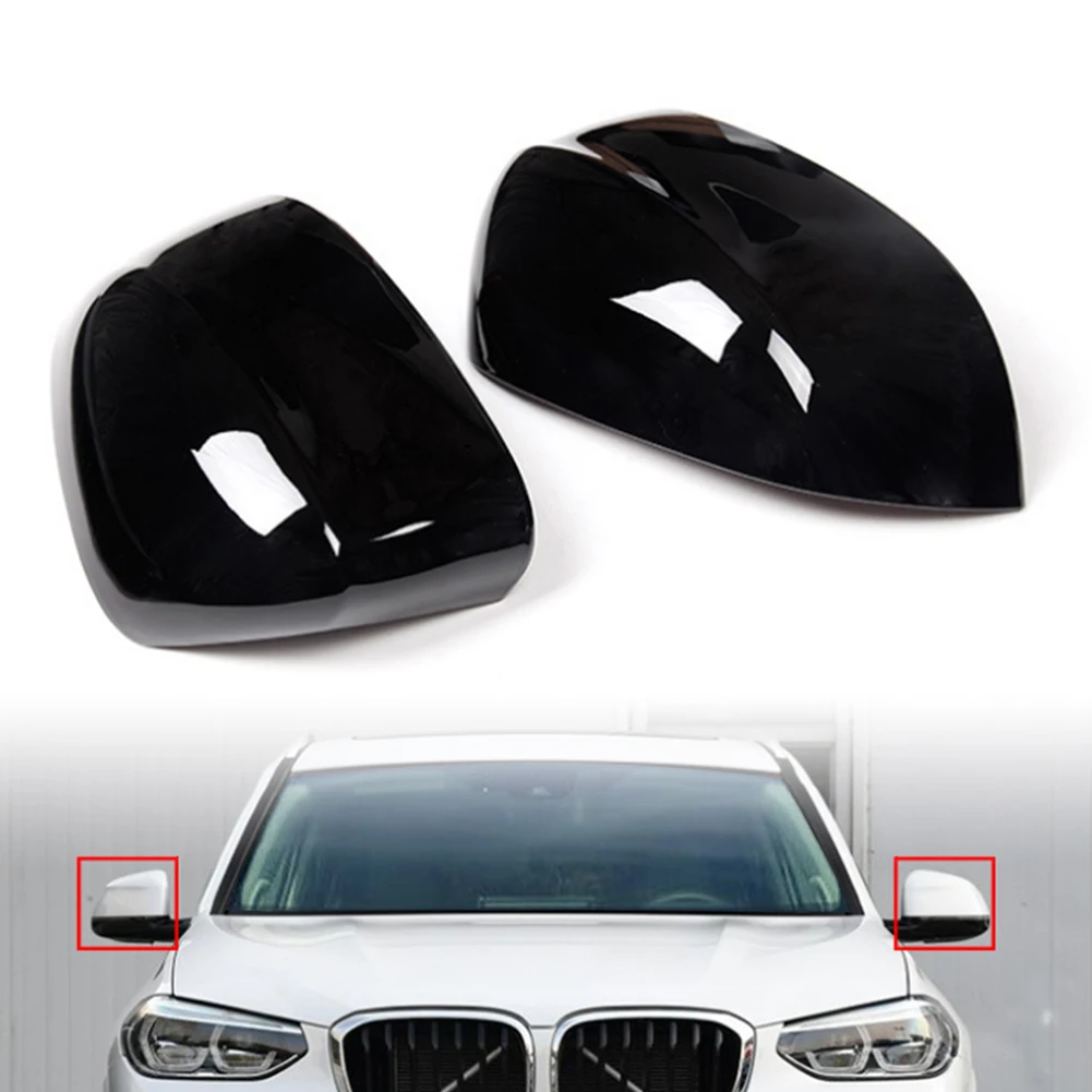 Car Rear View Mirror Cap Cover 1Pair Left+Right For BMW X3 G01 X4 G02 ABS Plastic Glossy Black