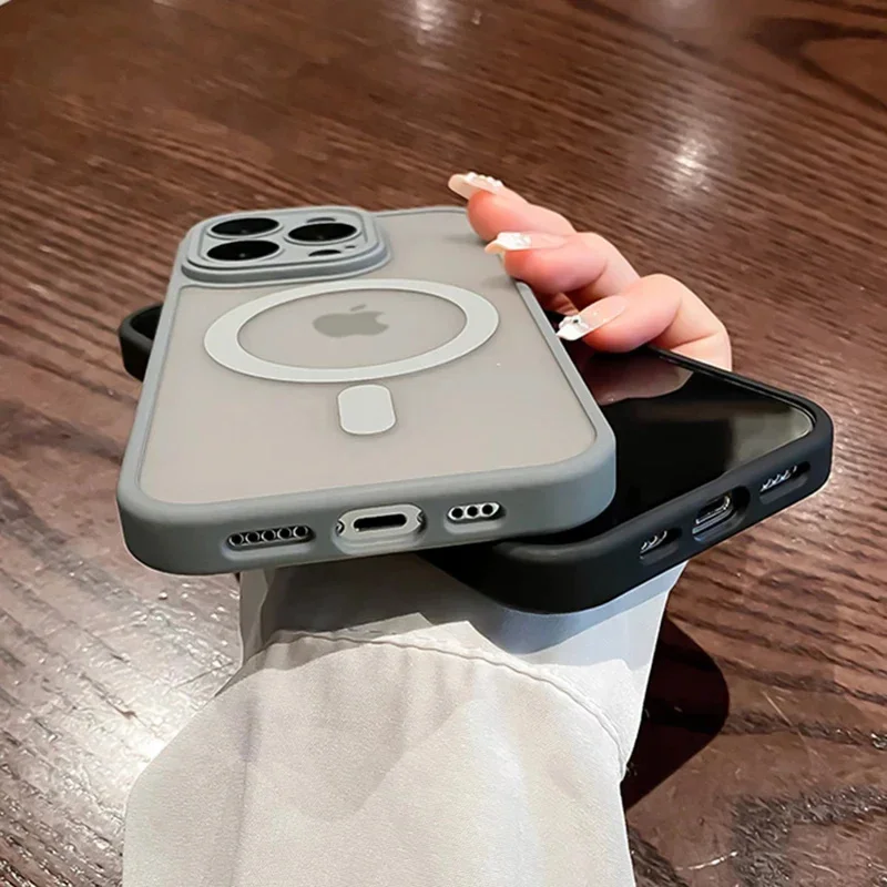 Magnetic Luxury Matte Translucent Armor Shockproof Case with Magsafe Wireless Charging Compatibility