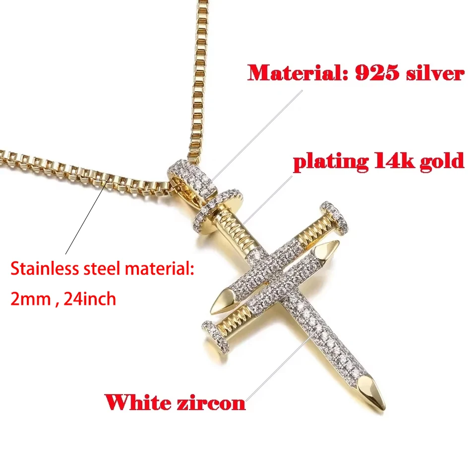 VANAXIN 925 Sterling Sliver Nail Cross Pendant Jesus Necklace