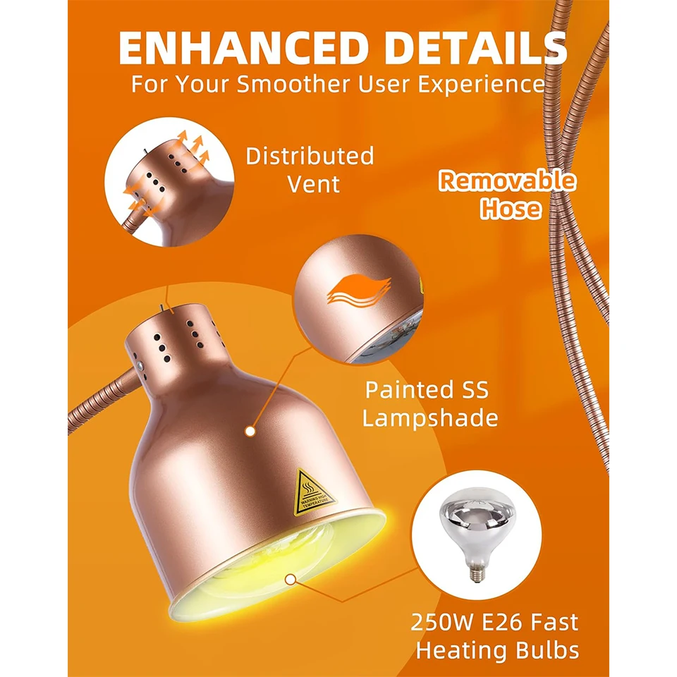 DW2C Commercial Food Heat Lamp with Rapid-Heating Bulbs: Steady Heating for Catering & Buffet Parties 4