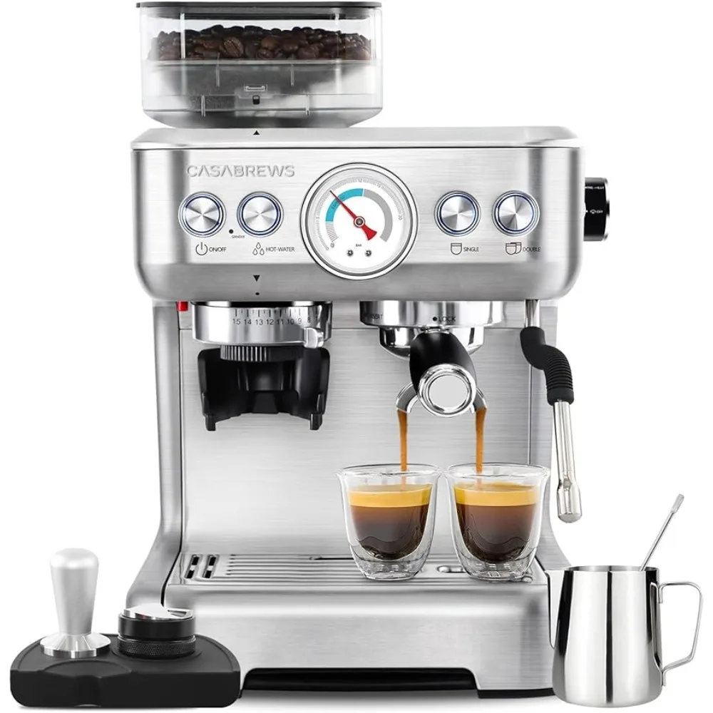 

Espresso Machine With Grinder, Professional Espresso Maker With Milk Frother Steam Wand, Barista Latte Machine