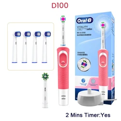 Rechargeable Oral-B Electric Toothbrush with Replaceable Heads for Deep Clean and Whitening (D100Pink)