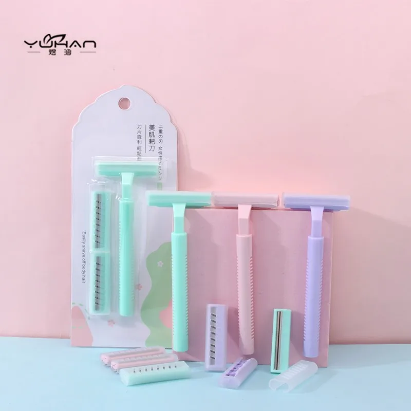 

1 handle + 2 blades women's razor for bikini underarm safe hair removal razor portable hair removal tool reusable women's razor