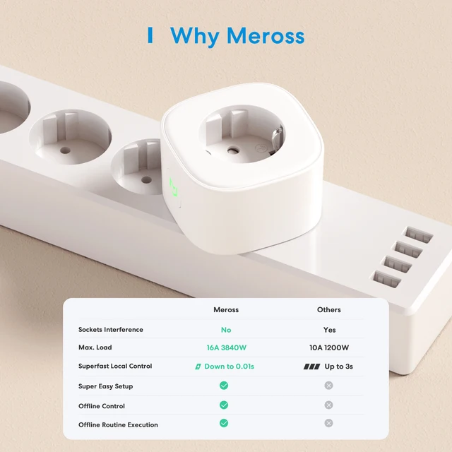 MARRON-Meross – prise intelligente WiFi et Bluetooth, 16a, ue