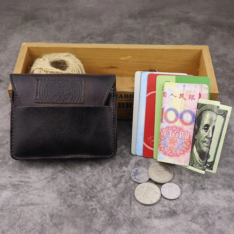 100% Original Leather Coin Purse Vintage Men\'s Mini Flap Coin Wallet Brand Cow Leather Women and Men Purses Money Change Pocket