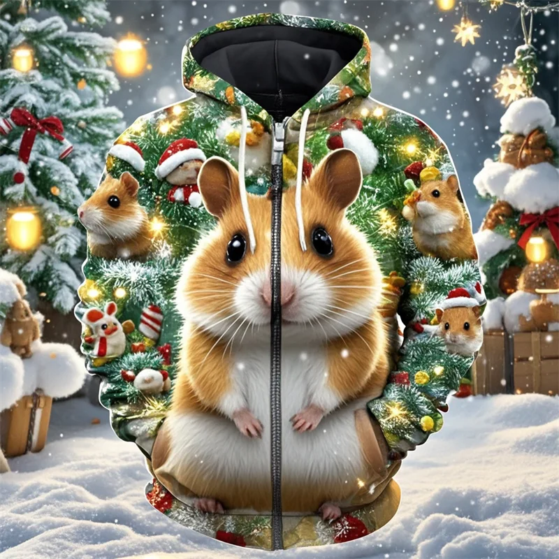Herbst Winter 3d niedlichen Tiere Hamster Grafik druck Reiß verschluss Hoodies für Männer Kind Mode lustige lose Streetwear Kleidung Top neu – Detail 6