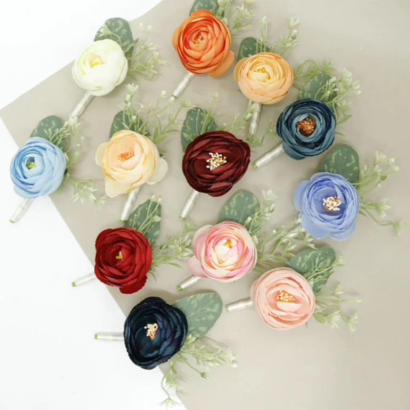 

Multi Color Artifical Boutonnieres Wrist Corsage Bridesmaid Bracelet Groomsmen Brooch Pin Wedding Accessories
