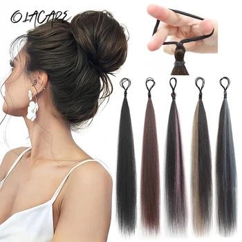 Capelli sintetici Panino Capelli lisci ricci Panino disordinato Scrunchies Fasce per capelli Updo Fascia elastica Posticci per le donne Frangia di volume Falso