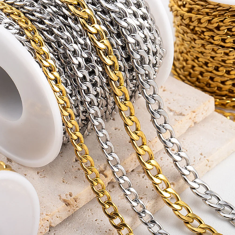 1 Meter 2 Meter kubanische Kette Edelstahl flache Kette für DIY Punk Halskette Armband Fußkettchen Schmuckherstellung Zubehör – Detail 4