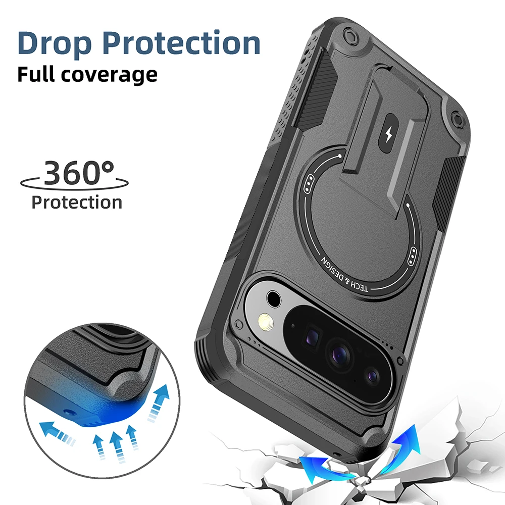 Armor Hybrid Shockproof Phone Case with Foldable Stand and MagSafe Compatibility