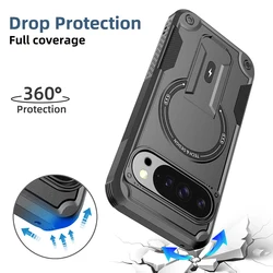 Armor Hybrid Shockproof Phone Case with Foldable Stand and MagSafe Compatibility for Google Pixel 11 Pro XL (Black)