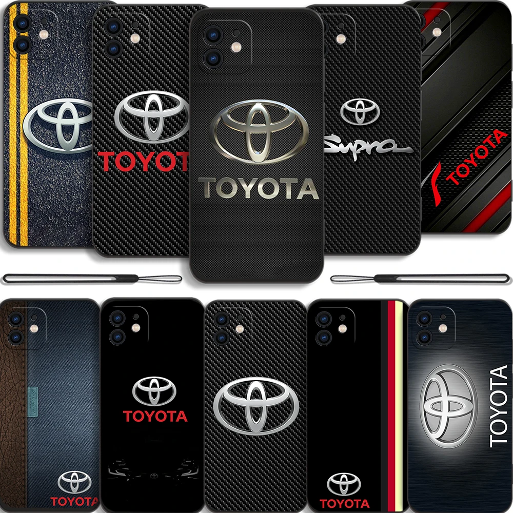 Luxury Toyotas Car logo Phone Case For iPhone 15 14 13 12 11 Pro Mini X XR  XS MAX SE20 6 8 7 Plus Silicone Cases with Hand Strap - AliExpress