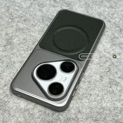 Magnetic Fine Grain PU Leather Splicing Electroplated Lightweight Cover for HUAWEI Pura 90 Pro (GRAY)
