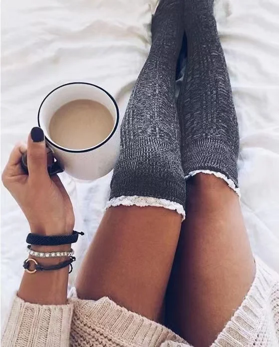 Women Socks Fun Gifts Female Socks Lace Long Tube Cotton Casual Fashion Socks