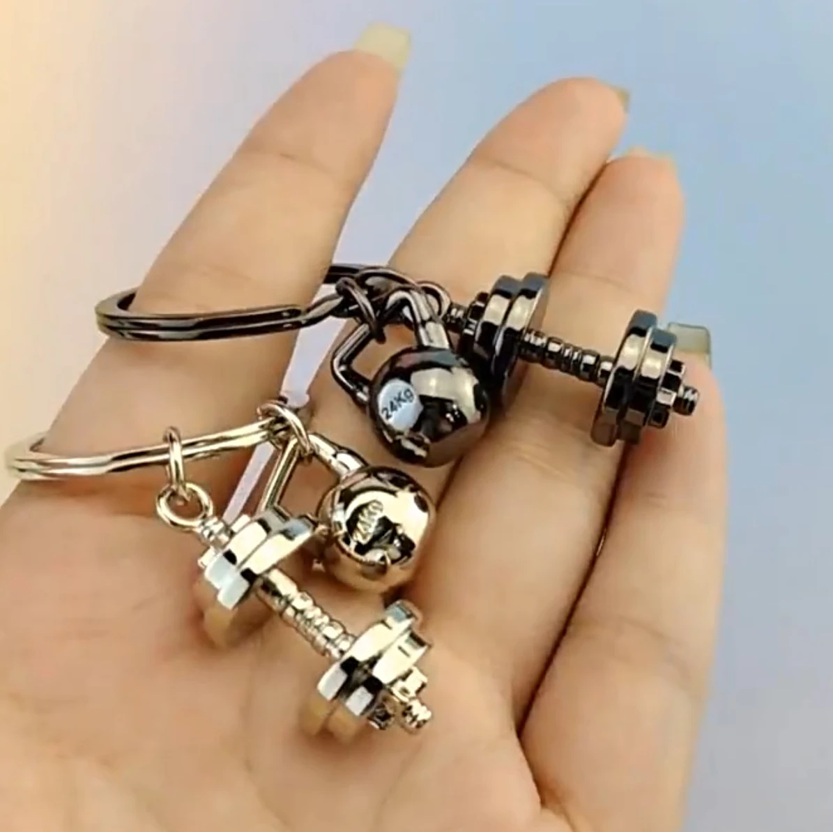 Dumbbell keychain pendant metal barbell men car key chain
