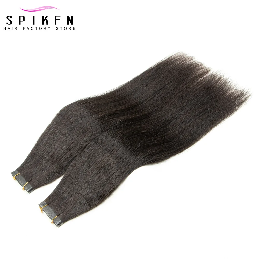 Light Yaki PU Skin Weft Hair Extensions 8"-30" Inject Natural Black Human Hair Bundles 80cm Width No Tape Yaki Straight