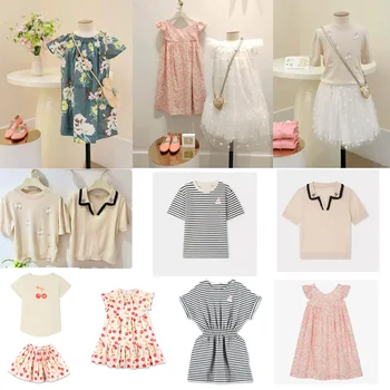 Abbigliamento per Bambini Disponibile: Vestito Estivo Stampato alla Moda per Bambine, Set di Maglietta in Maglia e Gonna Tutu da Principessa